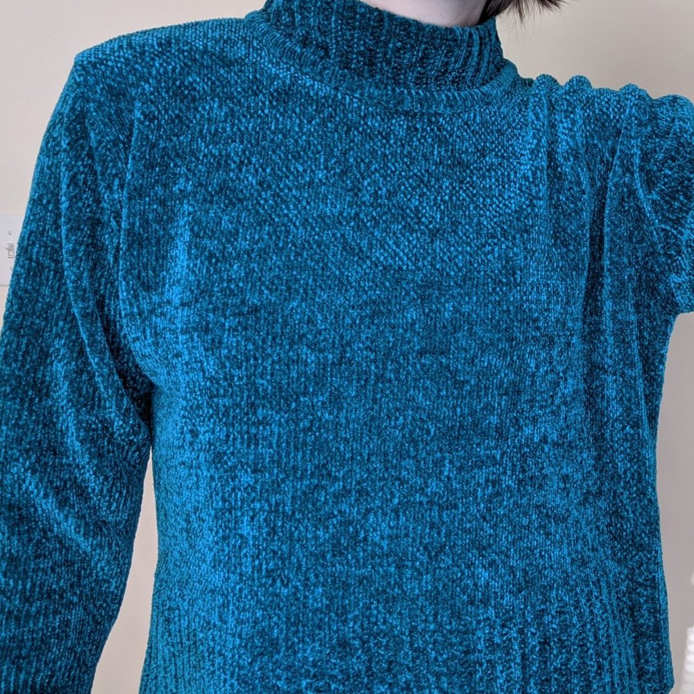 Vibrant Blue High Neck Chenille Knit Sweater